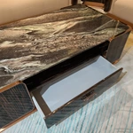 Luxury Marble Coffee Table with Curved Wood Veneer Detailing